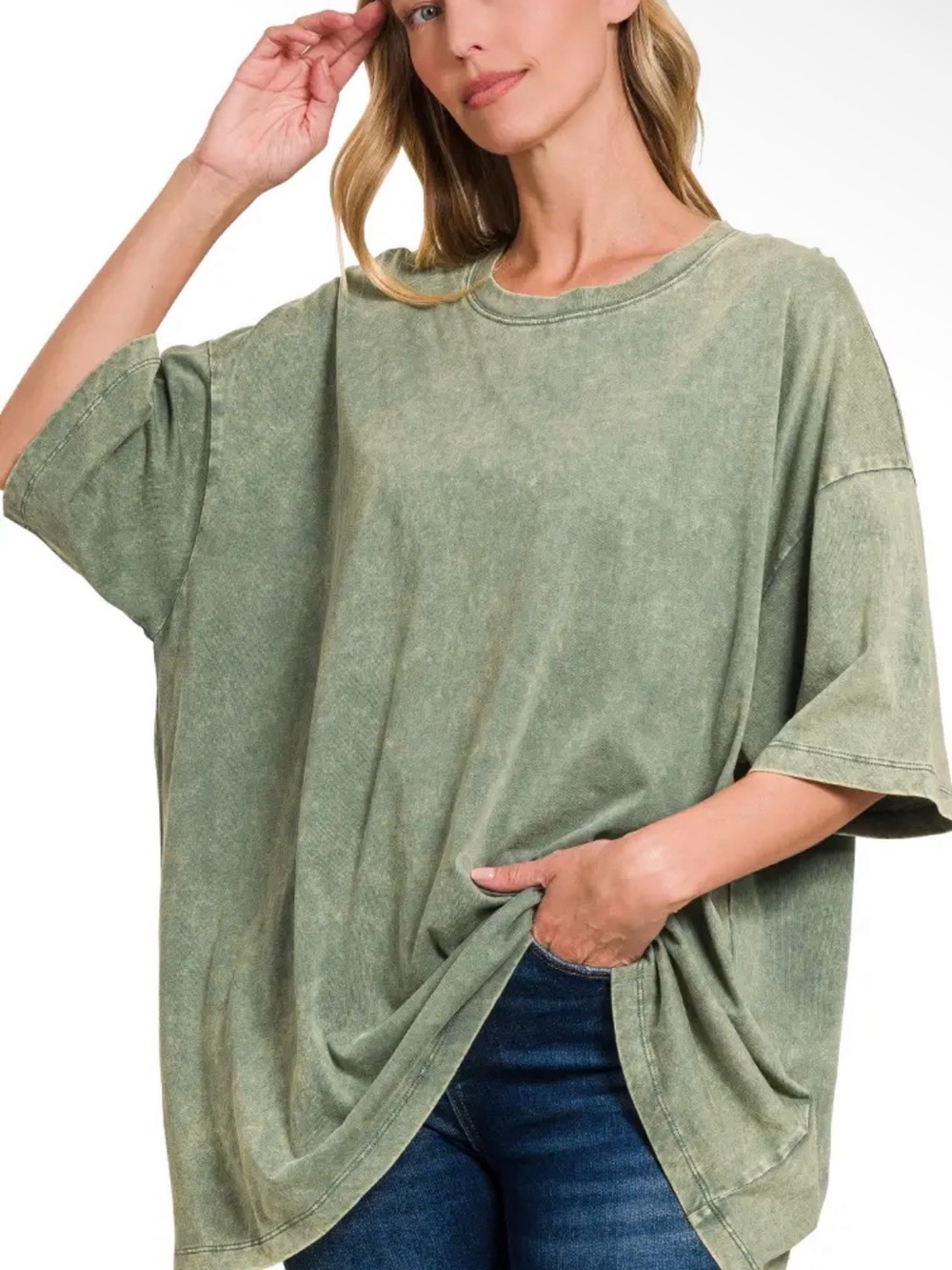 Zenana Outfitters Washed Sage Green Oversized Tee
